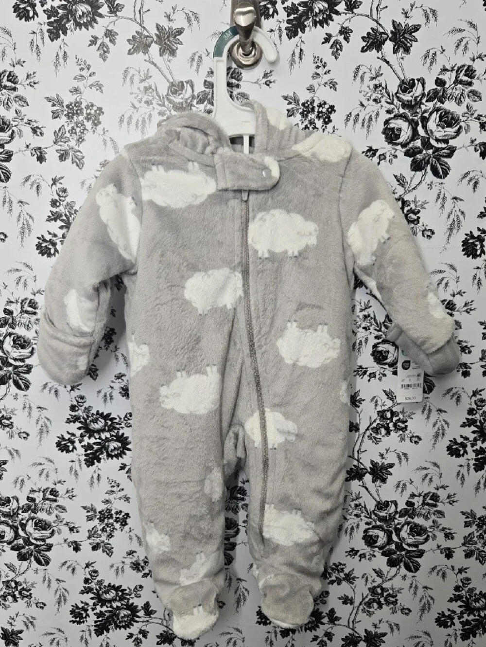 Cozy Cloud-Print Fleece One-Piece - Light Gray